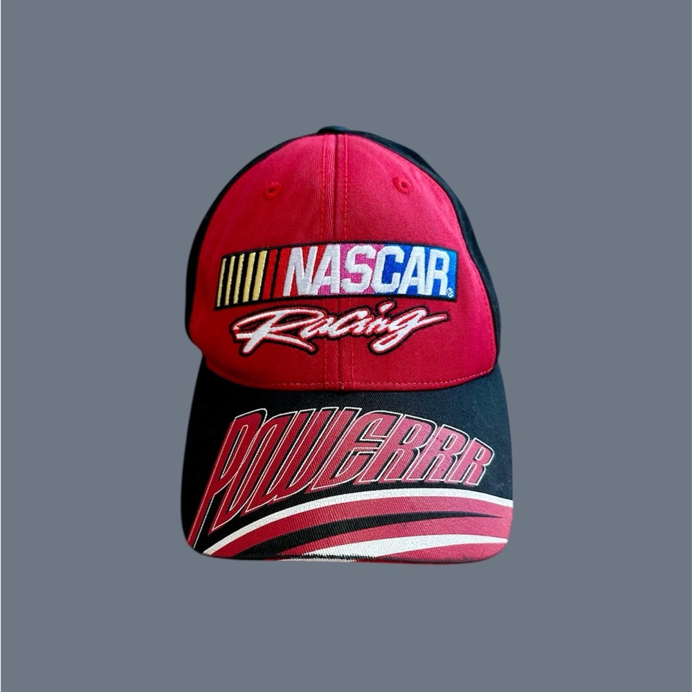 NASCAR Racing Adjustable Hat Adult Cap Vintage Power Official‎ Red Black VTG